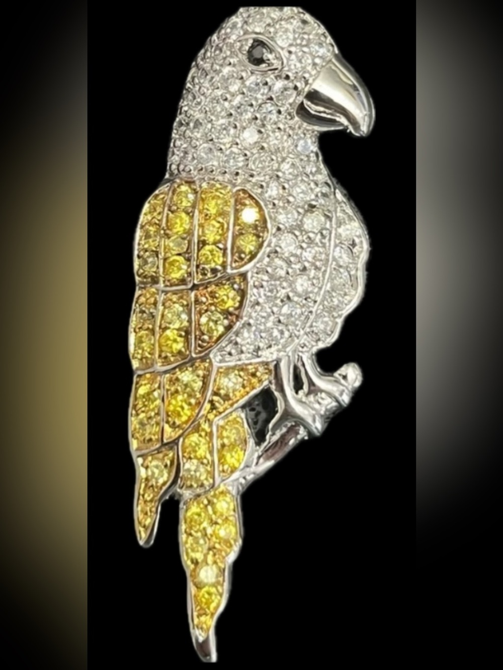 JTV canary yellow black CZ parrot macaw sterling silver gold pendant slide omega